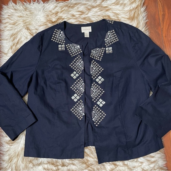 Chico’s linen blend open beaded jacket - Picture 3 of 7